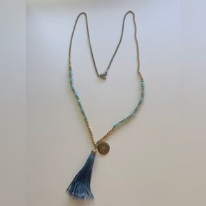 Fashion herself  Gold and Blue Beaded Necklace with Tassel